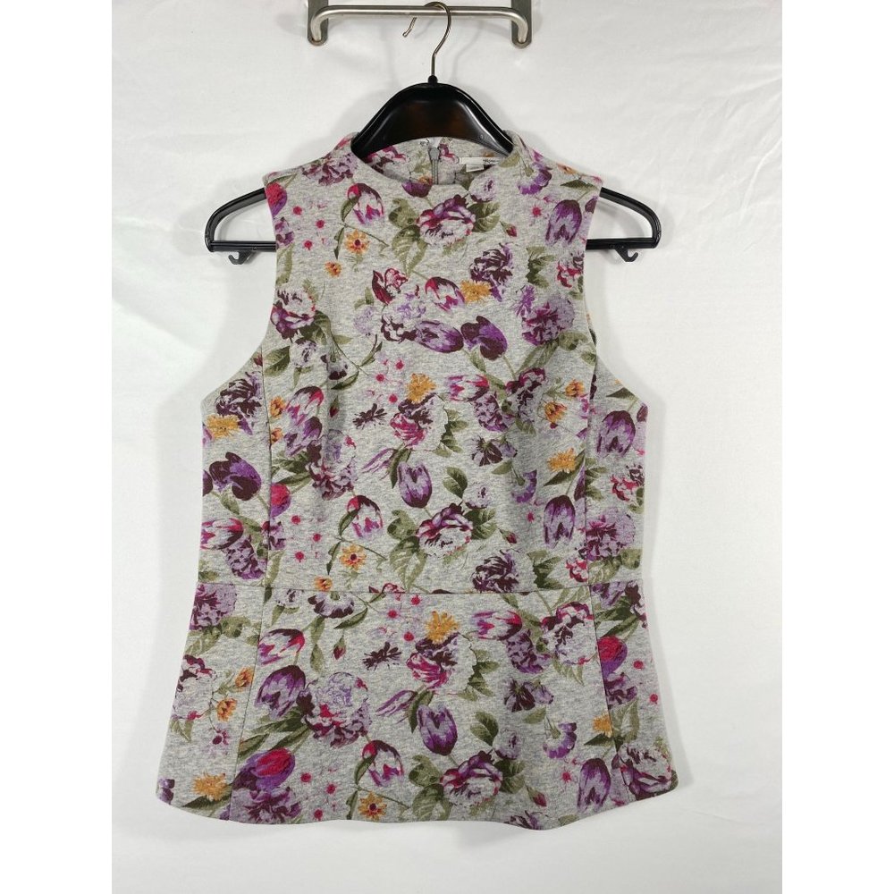 Halogen Floral sleeveless Peplum Pleated Blouse Size S Gray